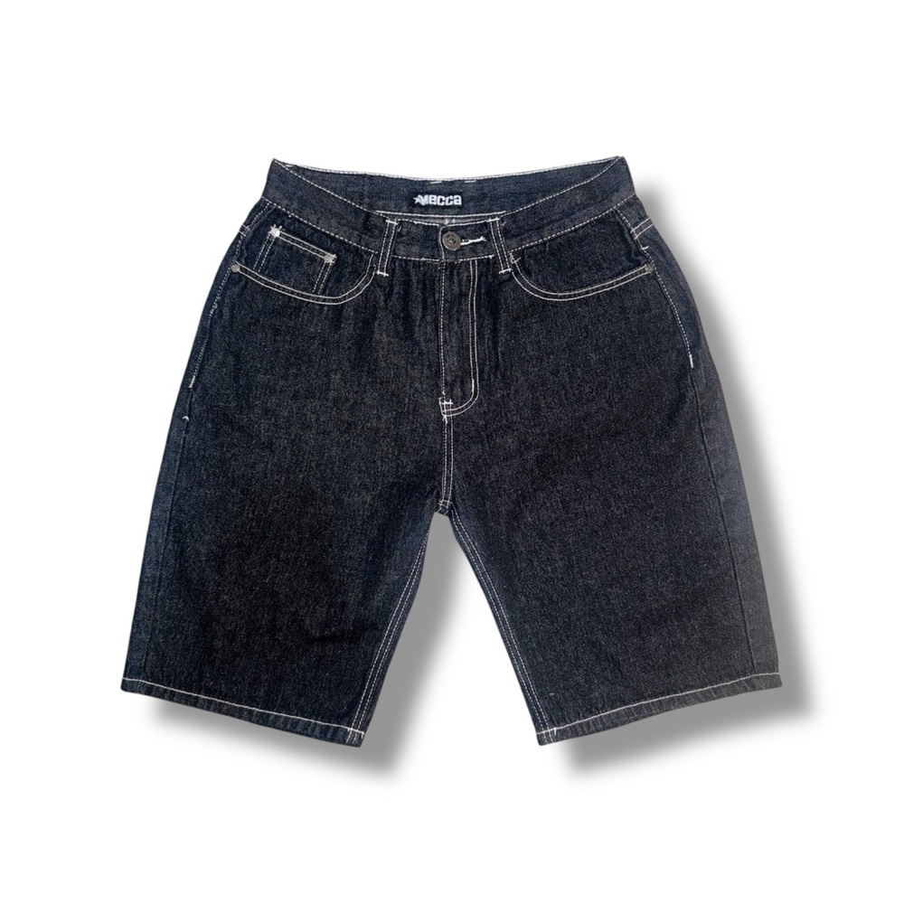 Vintage Mecca black jorts with white stitching & back pocket design